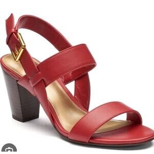 Chaps Red Leather Block Heel Women’s 6B Romantic Coastal Cottagecore Workwear